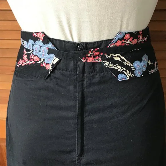*Vintage* Goth Victorian Midnight Blue Obi Belt Skirt - Picture 6 of 7